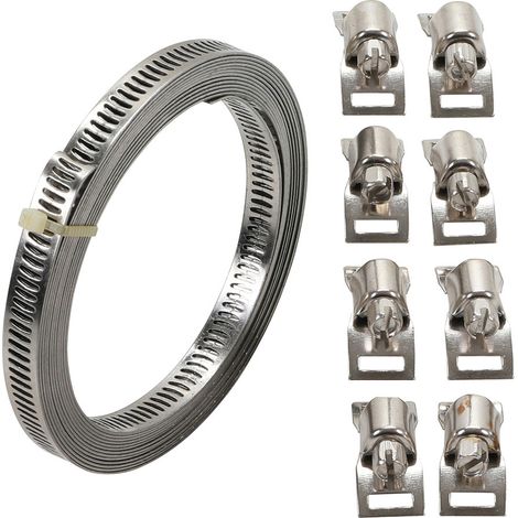 Collier de serrage bande sans fin 3m – Largeur 8mm – Inclus 8 vis à tête fendue – Fixation adaptable pour tuyaux divers