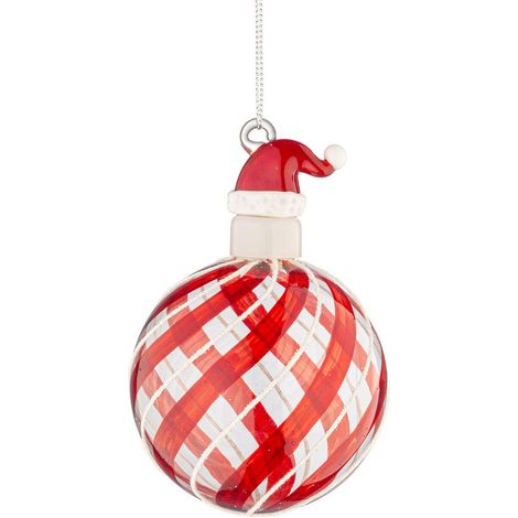Bizzotto Sfera Festivity con Cappello di Babbo Natale D 80 Mm Vetro Bianco Rosso