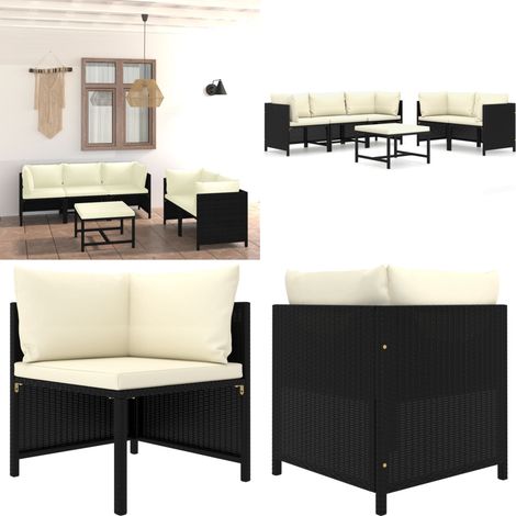 6-tlg. Garten-Lounge-Set mit Kissen Poly Rattan Schwarz - Gartenmöbel - Loungemöbel - Outdoor-Wohnzimmer - Rattanmöbel - Poolparty - Home & Living (1/5)