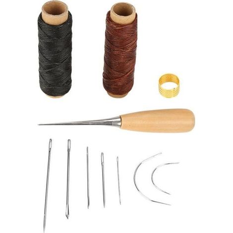Cuir à Coudre Outils Kit De Réparation,Kit De Couture Cuir - Comprend Le Poinçon, Le Jonc, Le Fil Ciré Et l\'Aiguille - Pour