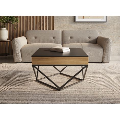Table basse en bois avec plateau pivotant en verre trempe noir et (1/5)