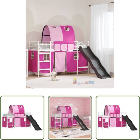 Hochbett -  Kinder-Etagenbett Weiß und Rosa 90 x 190 cm Metall