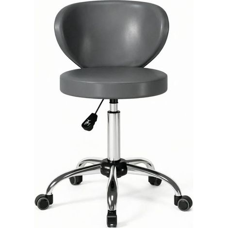 Sgabello girevole 360° in PU con ruote, schienale e altezza regolabile, grigio (1/5)