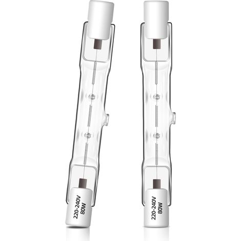 Lot de 2 Ampoule Halogène R7s 78mm 80W Dimmable, J78 Ampoule Halogene Crayon 230V,  Projecteur Halogène Linéaire Pour Éclairage Paysager, Sécurité (1/5)
