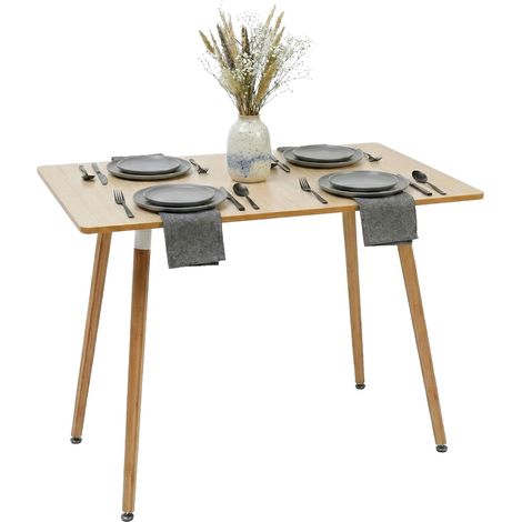 Relaxdays Tavolo pranzo rettangolare, HxLxP: 75 x 110 x 70 cm, MDF e bambù, per 4 persone, scandinavo, naturale