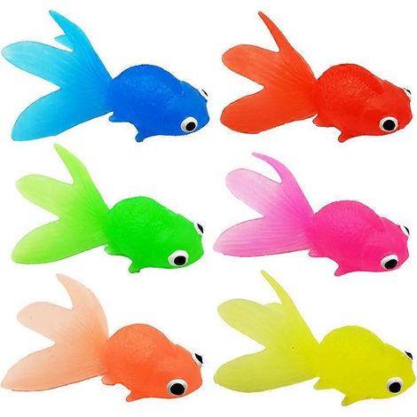 Lot de 6 figurines de mini poissons rouges pour le bain des enfants, en plastique et silicone. Petits poissons flottants en caoutchouc. (1/5)