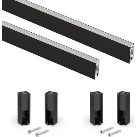 Kit Tube de penderie, 0,75 m, Peint Couleur Noir texturé, Aluminium et Plastique, Lot de 2 (1/5)