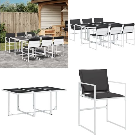 Ensemble à manger de jardin avec coussins 7 pcs blanc textilène - Meubles De Jardin - Salon De Jardin - Set De Jardin - Table De Jardin - Chaises De Jardin - Home & Living (1/5)