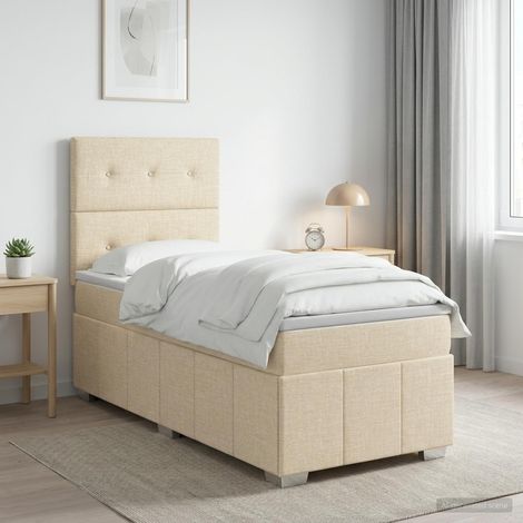 vidaXL Cama box spring con colchón Crema 100 x 200 cm Tela (1/5)