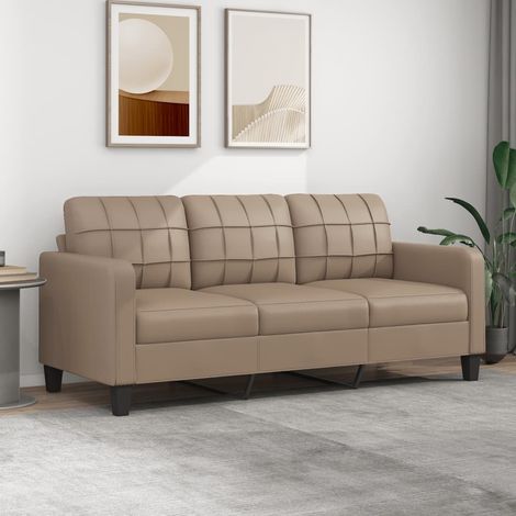 Canapé ou Sofa 3 Places 180 cm Simili Cuir Beige. Avec Pied en bois. Confort et qualité (1/5)