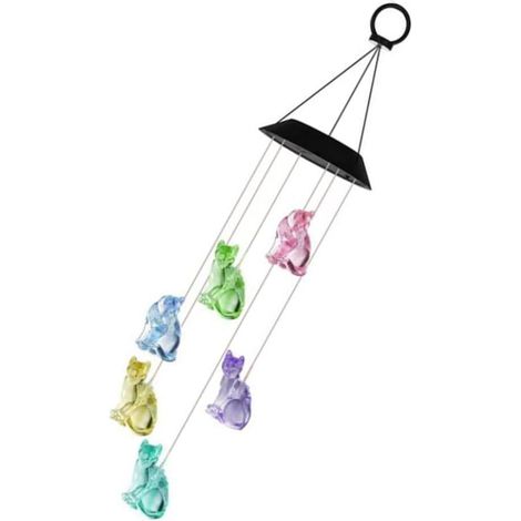 Carillon Solaire à Vent d'extérieur avec lumières LED à Changement de Couleur en Forme de Chats décoration Suspendue pour Jardin. (1/5)