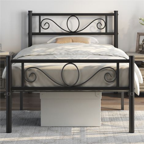 Yaheetech – Cadre de lit en métal noir 90 x 200 cm – Lit adulte avec espace de rangement – Charge max 136 kg – Design moderne et élégant (1/5)