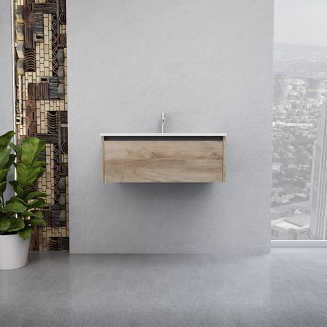 Inda - Mobile bagno L.80 con lavabo lucido / Rovere naturale 1