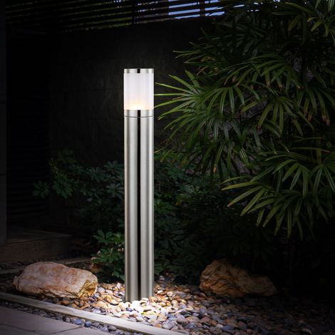 Wegeleuchte Außenstehlampe H 80 cm Gartenlampe Außenleuchte Edelstahl, silber Kunststoff opal, 1x E27 Fassung, DxH 14x80 cm