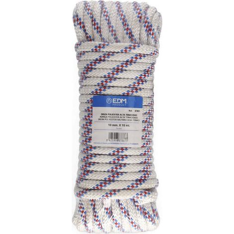 Cuerda driza poliester alta tenacidad tricolor. calibre 10 mm x 15 m
