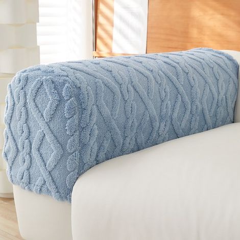 Housses d'accoudoirs de canapé - Lot de 2 - Housses de protection - Largeur : 16,5-20,5 cm, Longueur : 46-54 cm - Bleu (1/4)