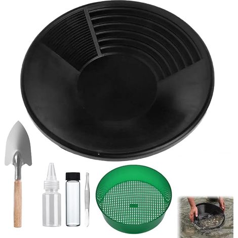 Kit Orpaillage,Plateau D'orpaillage en Plastique,Orpaillage,Batée D'or avec Tamis,Plateau D'orpaillage Portable pour L'extérieur,Équipement D'extraction D'or Accessoires 38 cm (1/5)