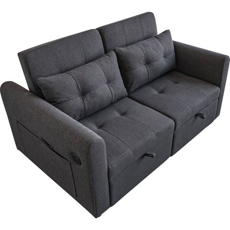 Canapé Loveseat 3-en-1 avec dossier réglable, tissu coton-lin, poches latérales et ports USB, pour salon ou chambre (1/5)