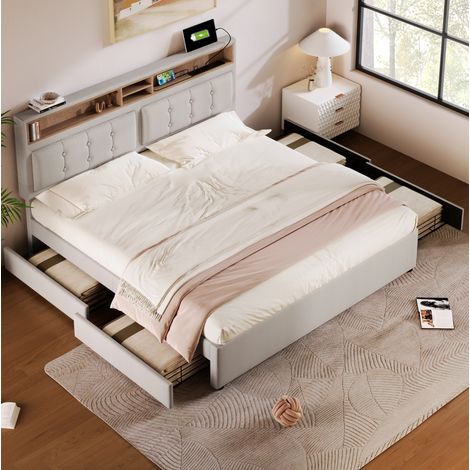 lit adulte rangement 140x200 lin beige tete reglable OKMYHOME (1/5)