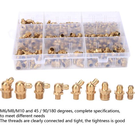 160 pièces raccords graisseurs en laiton M6/M8/M10, coudes 45/90/180°, graisseurs hydrauliques pour lubrification (1/5)