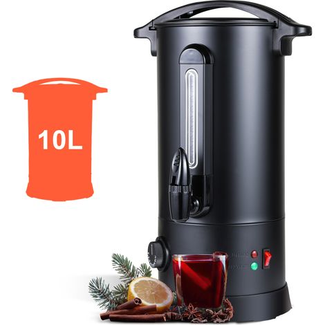 Jiubiaz Distributeur de Boisson Chaudes 1800W Chaudière à eau 10L à Vin Chaud en Inox Thé Café Soupe Dispositif de réchauffement Thermostat Réglage de la température 30-110°C (1/5)