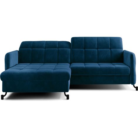 Canapé d'angle convertible velours avec coffre de rangement LORI angle gauche-Bleu nuit-angle gauche (1/5)