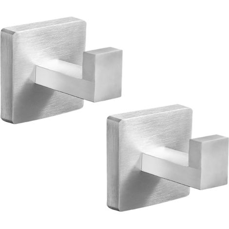 Lot de 2 Crochet Salle Bain Argenté, Patère Acier Inoxydable, Porte-Serviette Carré pour Cuisine, Chambre -'Argent brossé - 2 Pièces (1/5)
