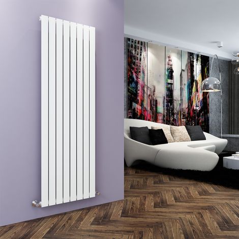 ELEGANT 1800x608mm White Vertical Radiator Single Flat Panel Designer Radiator Central Heating with White Thermostatic Radiator Valves (1/5)