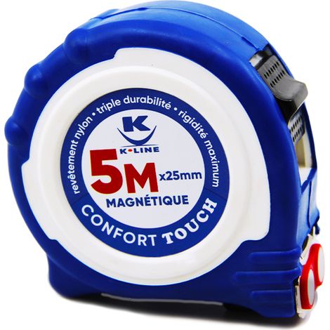 KELI - Mètre Ruban 5M Magnétique Professionnel, bi-matière, Rigidité maximum 2,2m de tenu, Quadruple accroche, Ruban Extra Large de 25mm (1/4)