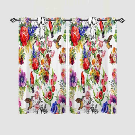 Rideau Occultant Aquarelle Feuille Fleur Oiseaux Tenture Opaque à Oeillets Draperies Intérieurs Rideau Thermique Isolant pour Maison Chambre Salon Fenetre 2 Pièces L 60 x H 90 cm - 60L X 90H cm (2 Pan (1/5)