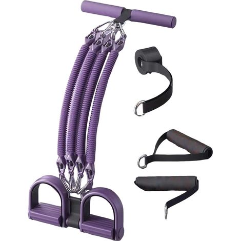 Widerstandsband mit Fußpedalen, Bauchmuskeltrainingsseil, Schaumstoffgriffen, maximaler Widerstand 45 kg, Training für Bauch, Beine und Arme, Lila (1/5)