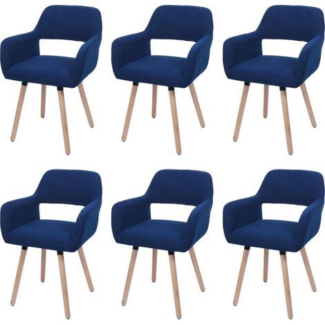 Lote de 6 silla de comedor HHG-878 II, silla silla de cocina silla tapizada, madera tela/cordón textil (400g/m²) MVG, azul (1/5)