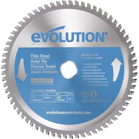 Lame de scie circulaire Evolution TCT en acier fin 180 mm / 68 dents pour scies circulaires (1/4)