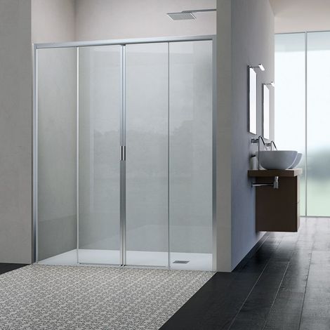 Samo - Porte de douche coulissante à 4 panneaux 156-160 cm profilés blanc mat verre transparent - AMERICA QUATTRO SP