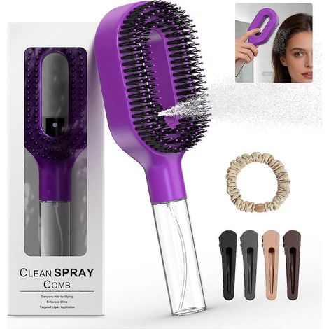 Brosse à cheveux 2 en 1 avec brumisateur intégré portable démêlante pour cheveux mouillés et secs violette (1/5)