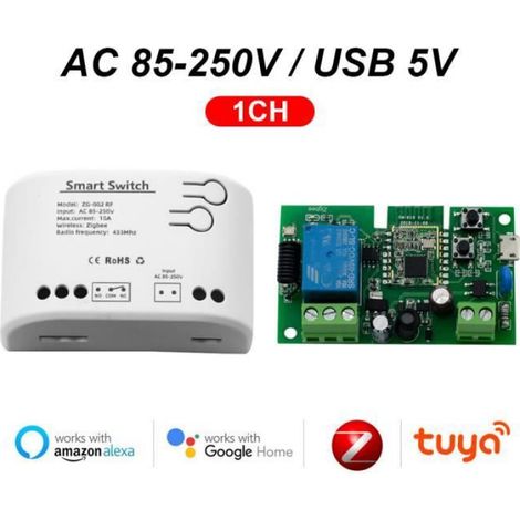 Module Relais Zigbee - Contrôleur Ouverture Porte Garage - Compatible Alexa Google Home - 1 Canal - 85-250 V