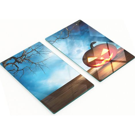 Set di 2 tavolette in vetro temperato con zucche di Halloween, dimensioni 2x30x52 cm. (1/5)