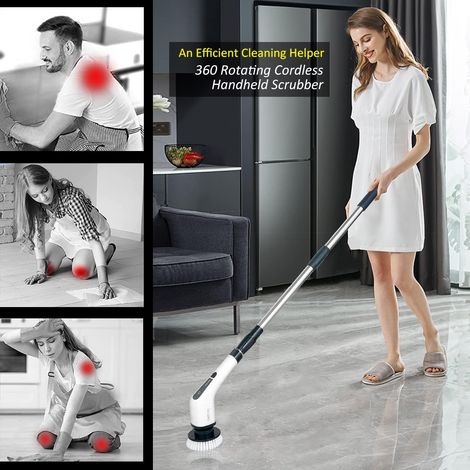 Brosse de Nettoyage Électrique sans Fil, Brosse de Nettoyage sans Fil avec 7 Têtes Remplaçables, Vadrouille Électrique avec Poignée, en Verre, Se rince et se sèche sans laisser de résidu (1/5)