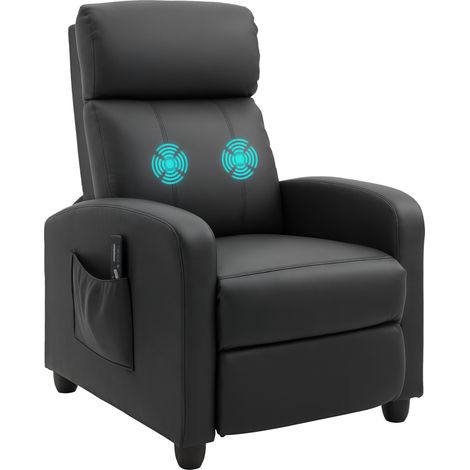 HOMCOM Recliner Sofa Chair PU Leather Massage Armcair w/ Remote Control Black (1/5)