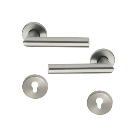 Ouvre&Déco – Poignée de porte d'entrée à cylindre – Inox sur rosace Clé I – Endurance 200 000 cycles – Épaisseur de porte 35 à 40 mm