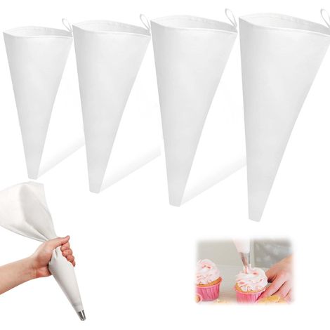 Poches à Douilles pâtisserie réutilisables 4 Tailles 12-18 Pouces Blanc Sac à Douille Coton Lavable décoration gâteau crème Anniversaire (1/5)