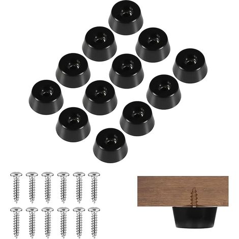 12pcs Pied en Caoutchouc, Pieds en Caoutchouc pour Planche à Découper avec Vis en Acier Inoxydable, Pieds Ronds en Caoutchouc Noir à Visser pour Meubles de Table et de Chaise en Bois (0,41 "x 0,86") (1/5)