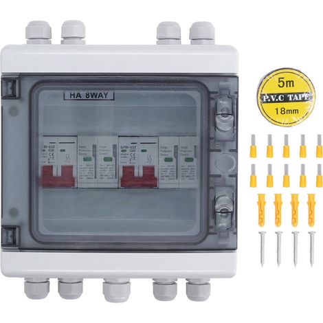 Interrupteur de déconnexion solaire DC500V 32A 2 entrées 2 sorties boîtier combiné PV IP65 étanche protection contre les surtensions 20‑40KA (1/5)