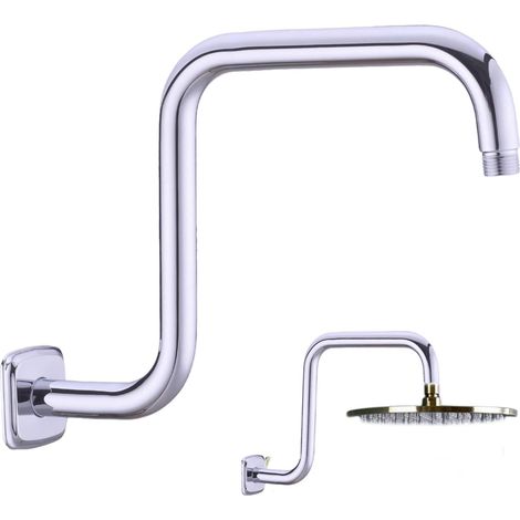 Bras de douche en acier inoxydable en forme de S, rallonge de 22 mm avec bride et rehausse réglable pour un confort optimal (argent, 33 cm) (1/5)