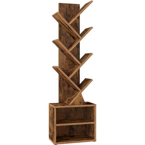 Bibliothèque moderne sur pied 20,3 x 38 x 123,2 cm 2 compartiments style rustique en aggloméré marron (1/2)