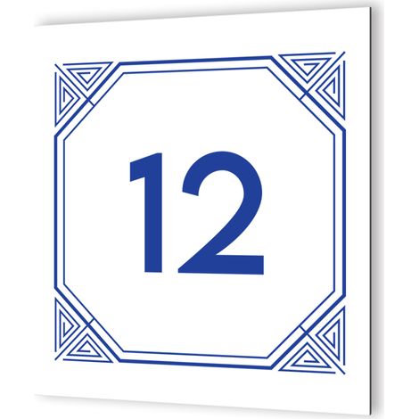 Numéro de maison extérieur personnalisable - Plaque Dibond Blanc - Pictogramme Bleu, modèle Géométrique - 20x20 cm, épaisseur 3 mm