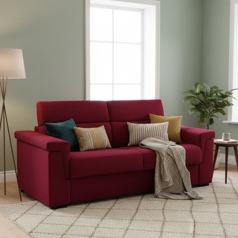 Dmora - Sofá cama 3 plazas Nus, Sofá convertible para salón, acolchado, desenfundable, calidad 100% Made in Italy, 225x95 h100 cm, Rojo (1/5)