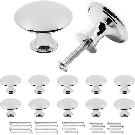 Lot de 10 boutons de meuble argentés en acier inoxydable argenté - Style vintage moderne - 30 mm - Pour armoires, tiroirs, meubles, armoires de cuisine, armoire (1/5)
