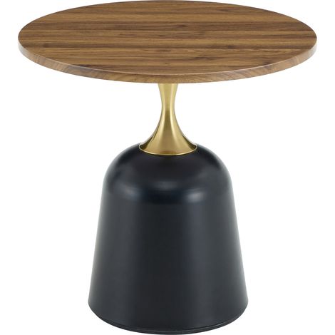 Mesa de centro redonda de 60 cm con estructura de metal, efecto nogal y negro, estilo moderno (1/5)