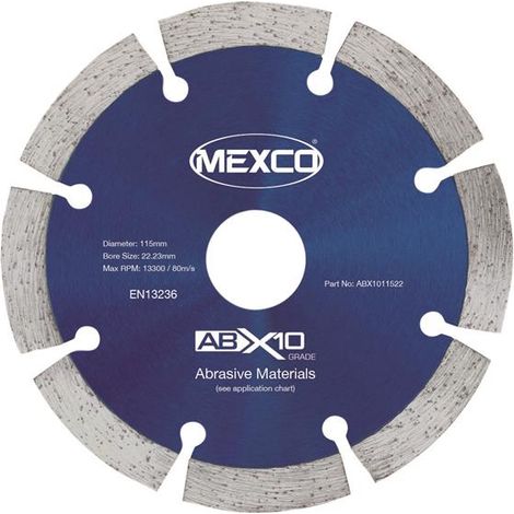 MEXCO ABX1011522 Abrasive Materials X10 Grade Diamond Blade 115 x 22.23mm MEXABX10115 (1/2)